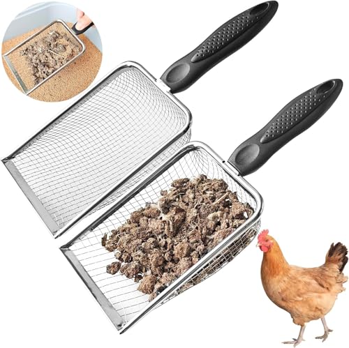 2pcs Hühnerkotschaufel, Chicken Poop Scooper mit 3.8mm & 5mm Mesh，Hühnerstall Zubehör Geeignet zum Reinigen von Katzen- und Hühnerkot Kleine Tierscheiße von Journdream