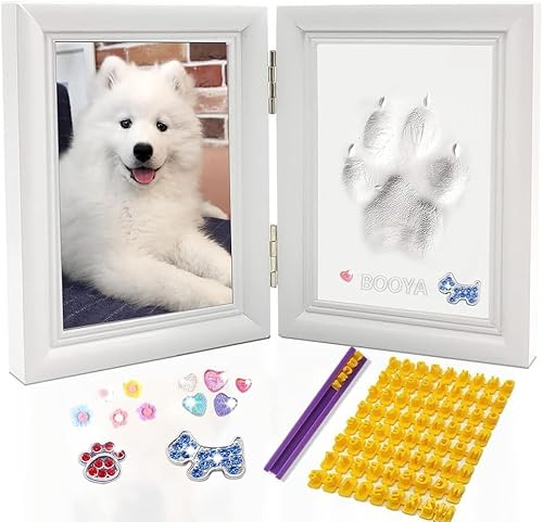 Journdream Pfotenabdruck Set Hund und Katze, DIY Pfotenabdruck Set,3D Holz Bilderrahmen Pfotenabdruck für Hunde oder Katzenbesitzer,Pet Pawprints Bilderrahmen (White) von Journdream