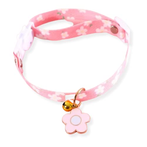 Niedliche, verstellbare Katzenhalsbänder, Muster aus Baumwolle mit Blumenanhänger und Glocke, bleibt nicht hängen, der größte Komfort für Ihr Haustier (Rosa) von JovalyStyle
