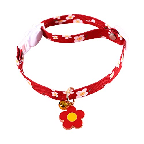 Niedliche, verstellbare Katzenhalsbänder, Muster aus Baumwolle mit Blumenanhänger und Glocke, bleibt nicht hängen, der größte Komfort für Ihr Haustier (rot) von JovalyStyle