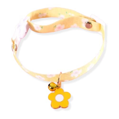 Niedliches, verstellbares Halsband aus Polyester-Baumwolle, Katzenmuster mit Blumenanhänger (gelb) von JovalyStyle