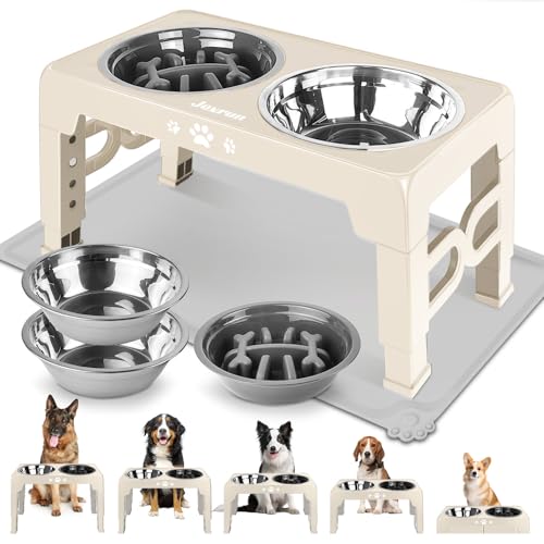 Jovrun Erhöhte Hundenäpfe, Hundenapf mit 2 Edelstahlnäpfen & 1 Slow Feeder Bowl, 5 Höhen Einstellbarer Erhöhter Ständer für Mittelgroße, Futterschalen mit Anti-Rutsch-Füßen Jovrun Erhöhte Hundenäpfe, Hundenapf mit 2 Edelstahlnäpfen & 1 Slow Feeder Bowl, 5 Höhen Einstellbarer Erhöhter Ständer für Mittelgroße, Futterschalen mit Anti-Rutsch-Füßen von Jovrun