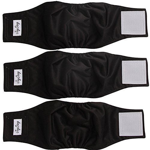 JoyDaog Bauchbänder für kleine Hundewindeln, wiederverwendbar, 3 Stück, Schwarz von JoyDaog