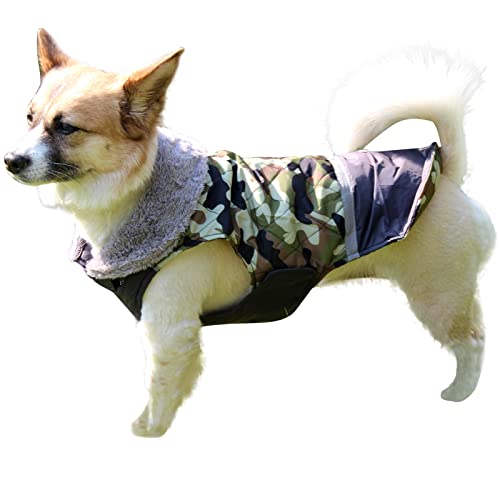 JoyDaog Fleece-Halsband, wendbar, für mittelgroße Hunde, wasserdicht, warme Hundejacke für den kalten Winter, grüne Tarnfarbe, L von JoyDaog
