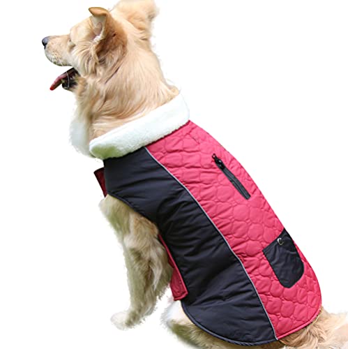 JoyDaog Fleece Halsband Warm Hundemäntel für große Hunde mit Tasche wasserdichte Hundejacke für den Winter rot XXXL von JoyDaog