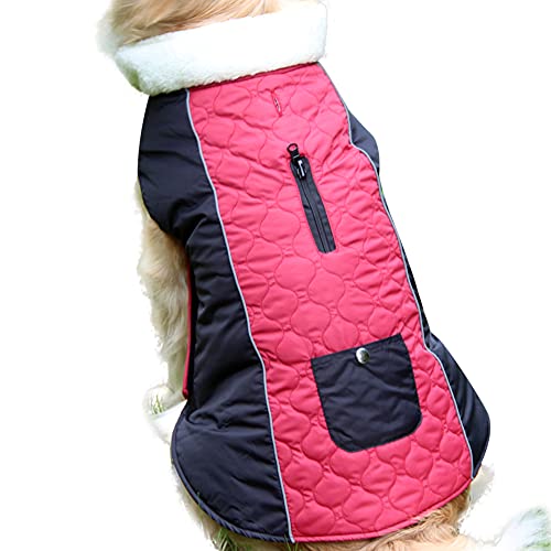 JoyDaog Fleece Halsband Warme Hundemäntel für mittelgroße Hunde mit Tasche wasserdichte Hundejacke für den Winter Rot M von JoyDaog