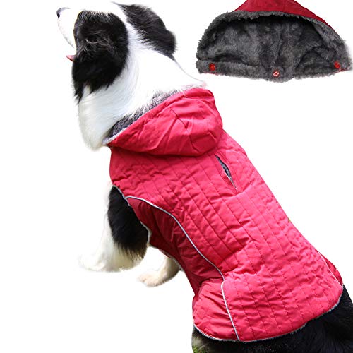 JoyDaog Fleece-Hunde-Kapuzenpullover für große Hunde, superwarme Hundejacke für kalte Winter-Hundemäntel, Größe XL, Rot JoyDaog Fleece-Hunde-Kapuzenpullover für große Hunde, superwarme Hundejacke für kalte Winter-Hundemäntel, Größe XL, Rot von JoyDaog