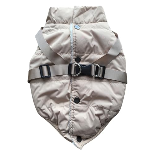 JoyDaog Hundejacke mit Geschirr, mit Fleece gefüttert, warmer Welpenmantel für den Winter, weich, winddicht, für kleine Hunde, Khaki, Größe S JoyDaog Hundejacke mit Geschirr, mit Fleece gefüttert, warmer Welpenmantel für den Winter, weich, winddicht, für kleine Hunde, Khaki, Größe S von JoyDaog