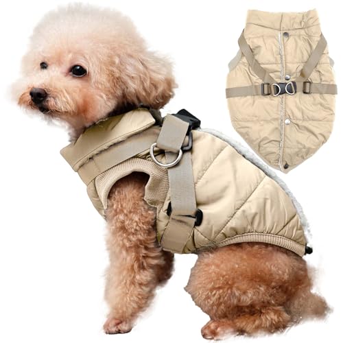 JoyDaog Hundejacke mit Geschirr, mit Fleece gefüttert, warmer Welpenmantel für den Winter, weich, winddicht, mittelgroße Hundeweste, Khaki, Größe XL JoyDaog Hundejacke mit Geschirr, mit Fleece gefüttert, warmer Welpenmantel für den Winter, weich, winddicht, mittelgroße Hundeweste, Khaki, Größe XL von JoyDaog
