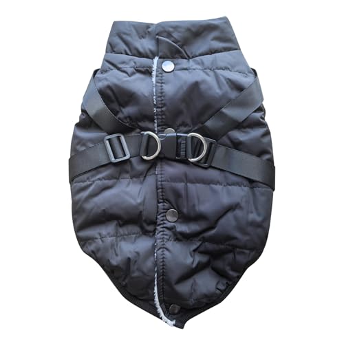 JoyDaog Hundejacke mit Geschirr, mit Fleece gefüttert, warmer Welpenmantel für den Winter, weich, winddicht, mittelgroße Hundeweste, Schwarz, Größe L von JoyDaog