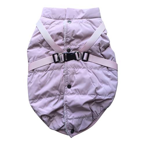 JoyDaog Hundejacke mit Geschirr, mit Fleece gefüttert, warmer Welpenmantel für den Winter, weiche, winddichte Weste für kleine Hunde, Hellrosa, Größe XS von JoyDaog