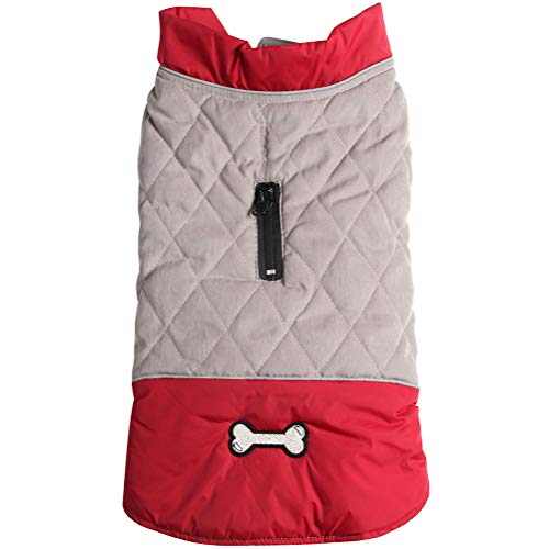 JoyDaog Hundemantel für kleine Hunde, wendbar, wasserdicht, warme Hundejacke für den kalten Winter, Rot und Grau, Größe M von JoyDaog