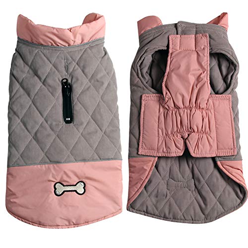 JoyDaog Wendbare Hundemäntel für mittelgroße Hunde, wasserdichte warme Hundejacke für den kalten Winter, Rosa und Grau, Größe L von JoyDaog