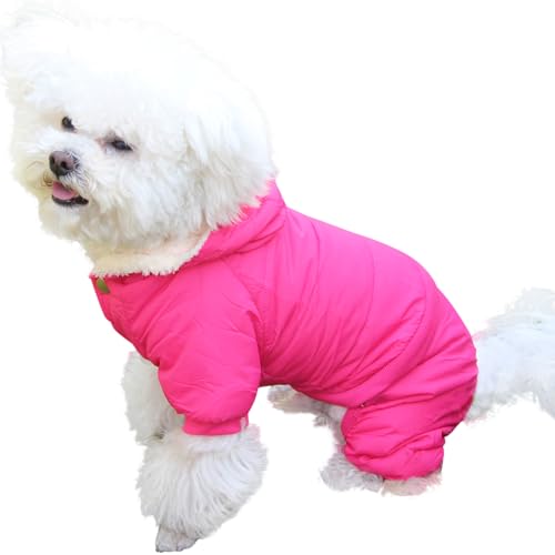 JoyDaog Hundemantel mit Fleece-Futter, abnehmbarer Kapuze und abnehmbaren Hinterbeinen, warme Welpenjacke im Winter (Pink XS) von JoyDaog