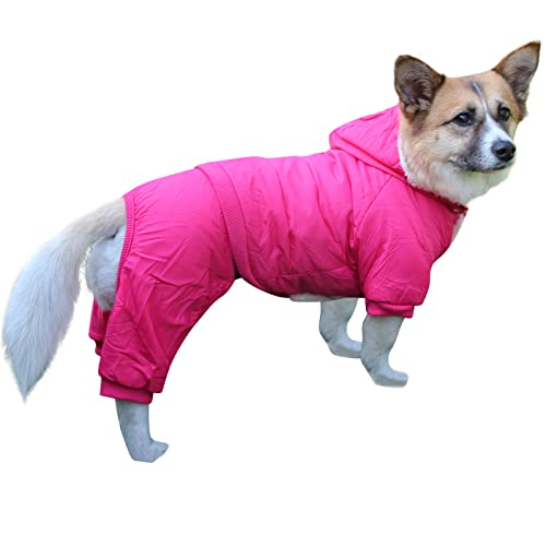 JoyDaog Hundemantel mit Fleece-Futter, abnehmbarer Kapuze und abnehmbaren Hinterbeinen, warme Welpenjacke im Winter (Pink XXL) von JoyDaog