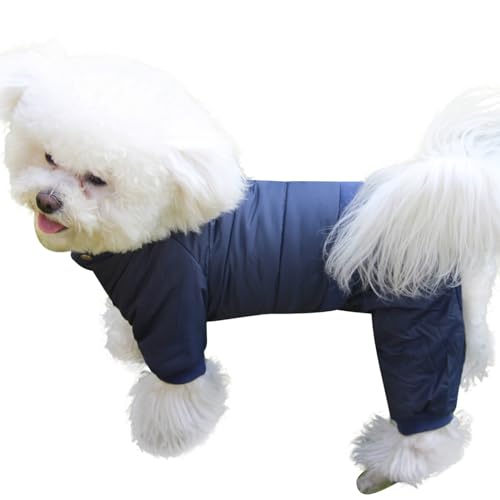 JoyDaog Hundemantel mit Fleece-Futter und abnehmbarer Kapuze und abnehmbaren Hinterbeinen, warme Welpenjacke im Winter (Blau S) von JoyDaog