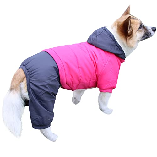 JoyDaog Hundemantel mit Fleece-Futter und abnehmbarer Kapuze und abnehmbaren Hinterbeinen, warme Welpenjacke im Winter (Rosa und Grau) von JoyDaog