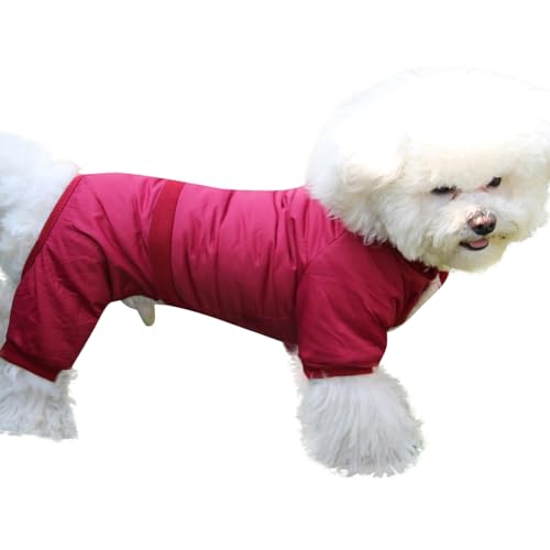 JoyDaog Hundemantel mit Fleece-Futter und abnehmbarer Kapuze und abnehmbaren Hinterbeinen, warme Welpenjacke im Winter (Rot, S) von JoyDaog