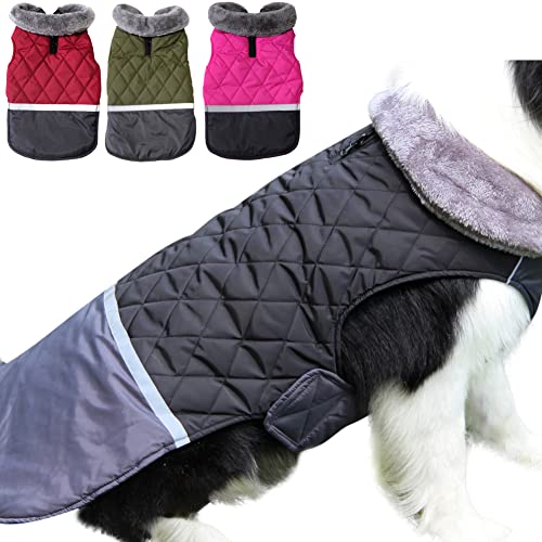 JoyDaog Hundemantel mit Fleece-Kragen, wendbar, für extra große Hunde, wasserdicht, warm, für den kalten Winter, Schwarz XXXL von JoyDaog