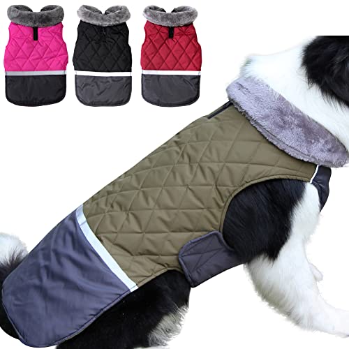 JoyDaog Hundemantel mit Fleece-Kragen, wendbar, für kleine Hunde, wasserdicht, warm, Welpenjacke für kalten Winter, Grün, Größe M von JoyDaog
