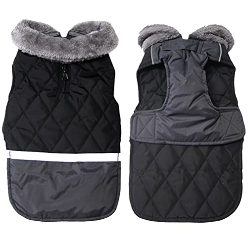 JoyDaog Hundemantel mit Fleece-Kragen, wendbar, für kleine Hunde, wasserdicht, warm, Welpenjacke für kalten Winter, Schwarz, Größe S von JoyDaog