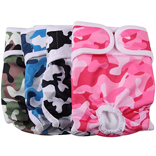 JoyDaog Hundewindeln für Damen, mittelgroße Hunde, 4 Stück, waschbar, Premium-Bauchtuch, Camouflage-Muster von JoyDaog