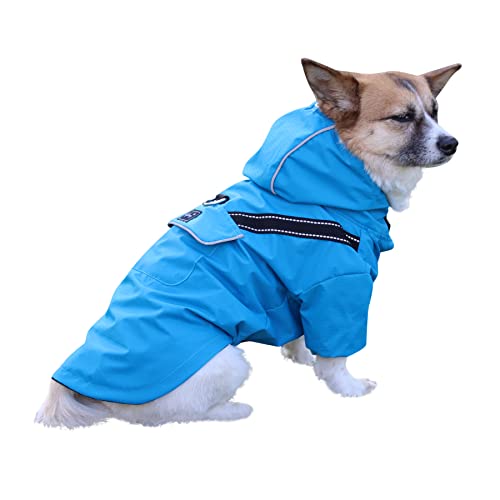 JoyDaog Premium-Hunde-Regenmantel mit Kapuze für extra große Hunde, Outdoor-Sport, wasserdichte Hunderegenjacke, Welpenregenmantel mit Taschen, Blau, XXXL von JoyDaog