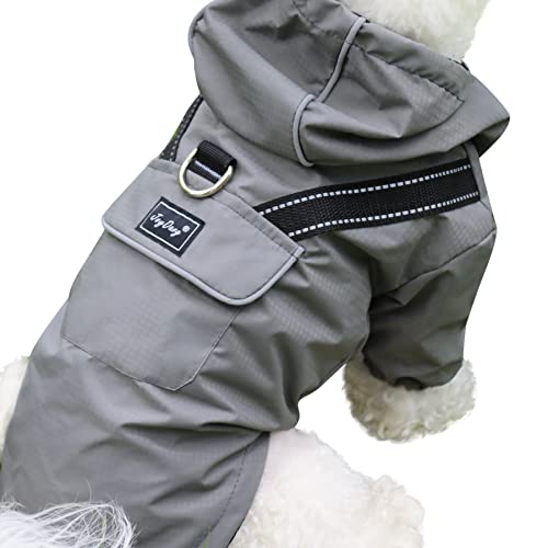 JoyDaog Premium-Hunde-Regenmantel mit Kapuze für extra kleine Hunde, Outdoor-Sport, wasserdichte Hunde-Regenjacke, Welpen-Regenmantel mit Taschen, Grau, XS von JoyDaog