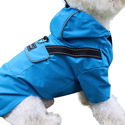 JoyDaog Premium-Hunde-Regenmantel mit Kapuze für extra kleine Hunde, Outdoor-Sport, wasserdichte Hunde-Regenjacke, Welpen-Regenmantel mit Taschen, blau, XS von JoyDaog