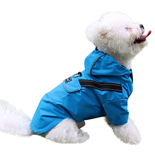 JoyDaog Premium-Hunde-Regenmantel mit Kapuze für kleine Hunde, Outdoor-Sport, wasserdichte Hunde-Regenjacke, Welpen-Regenmantel mit Taschen, blau, S von JoyDaog