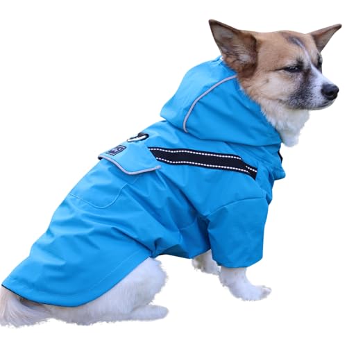 JoyDaog Premium-Regenmantel Mit Kapuze für Mittelgroße Hunde, Outdoor-Sport, Wasserdichte Regenjacke, Welpen-Regenmantel Mit Taschen, Blau, Größe M von JoyDaog