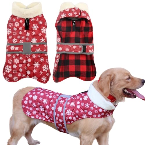 JoyDaog Reflektierender Gürtel für kleine Hunde, wendbar, warme Welpenjacke für den kalten Winter, Weihnachtsrot, Größe S von JoyDaog