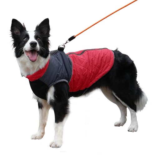 JoyDaog Warmer Fleece-Hundemantel für große Hunde, D-Ringe, wasserdichte Welpenjacke für den kalten Winter, rot, XXXL von JoyDaog