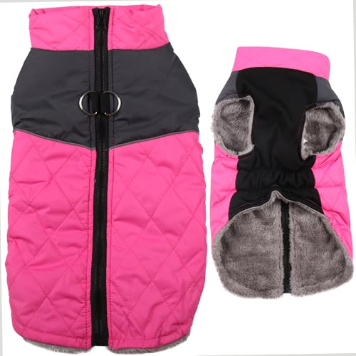 JoyDaog Warme Fleece Hundemäntel für kleine Hunde, D-Ringe wasserdichte Welpen Jacke für kalten Winter,Rosa XS von JoyDaog