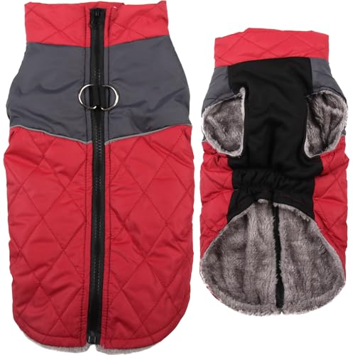 JoyDaog Warmer Fleece-Hundemantel für kleine Hunde, D-Ringe, wasserdichte Welpenjacke für kalten Winter, rot, XS von JoyDaog