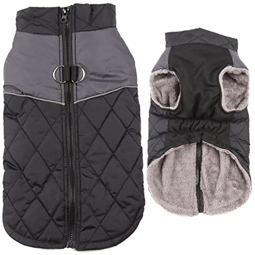 JoyDaog Warmer Fleece-Hundemantel für kleine Hunde, D-Ringe, wasserdichte Welpenjacke für den kalten Winter, Schwarz, Größe M von JoyDaog