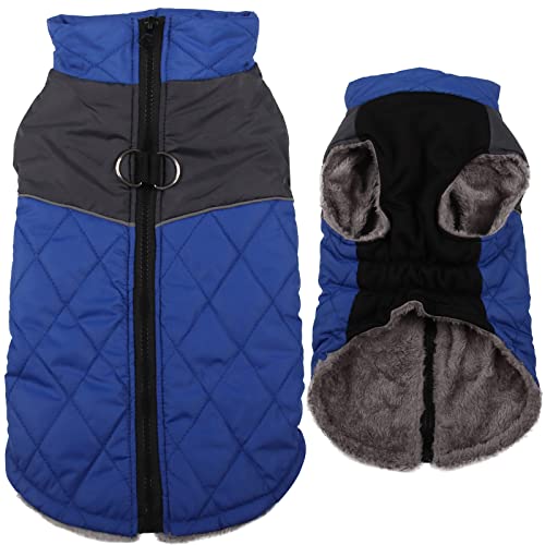 JoyDaog Warmer Fleece-Hundemantel für mittelgroße Hunde, D-Ringe, wasserdichte Welpenjacke für kalten Winter, blau, XL von JoyDaog