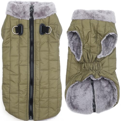 JoyDaog Warmer Fleece-Hundemantel mit strapazierfähigem Geschirr mit D-Ring, wasserdichte Welpenjacke für kleine Hunde, Hundeweste für den kalten Winter, Grün, Größe XS JoyDaog Warmer Fleece-Hundemantel mit strapazierfähigem Geschirr mit D-Ring, wasserdichte Welpenjacke für kleine Hunde, Hundeweste für den kalten Winter, Grün, Größe XS von JoyDaog