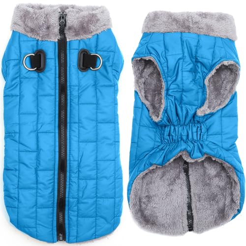 JoyDaog Warmer Fleece-Hundemantel mit strapazierfähigem Geschirr mit D-Ring, wasserdichte Welpenjacke für kleine Hunde, Hundeweste für den kalten Winter, Hellblau, Größe XS von JoyDaog