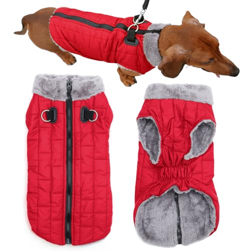 JoyDaog Warmer Fleece-Hundemantel mit strapazierfähigem Geschirr mit D-Ring, wasserdichte Welpenjacke für kleine Hunde, Hundeweste für den kalten Winter, Rot, Größe S JoyDaog Warmer Fleece-Hundemantel mit strapazierfähigem Geschirr mit D-Ring, wasserdichte Welpenjacke für kleine Hunde, Hundeweste für den kalten Winter, Rot, Größe S von JoyDaog