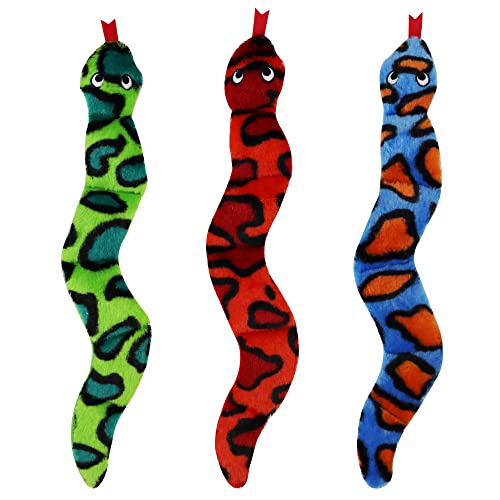 JoyToy Flaches Schlangen-Plüschspielzeug-Set für Welpen, 45,7 cm, Plüsch-Schlangen-Hundespielzeug, 4 Quietscher, ohne Füllung, Plüsch-Hundespielzeug (Schlangenblau, Rot und Grün, 45,7 cm) von JoyToy