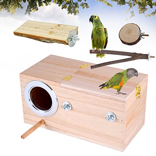 Joyeee Large Bird Breeding Box, with Natural Wood Bird Platform Parrot Stand, Small Animal Hamster Hideout House, Pet Products Bird Cage Wooden Bird Nest for Cockatiel Vision Bird, Lovebird Canary, L von Joyeee