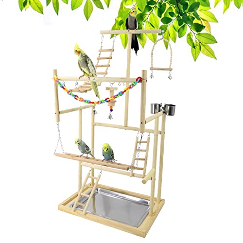 Joyeee Papageien-Spielplatz - Großer Ständer Mit Edelstahl-Futterbechern, Holzschaukel, Leiter, Glocken, Bunte Kunststoffkette für Haustiere, Vogelspiele, 48 x 33 x 94,5 cm, XL Joyeee Papageien-Spielplatz - Großer Ständer Mit Edelstahl-Futterbechern, Holzschaukel, Leiter, Glocken, Bunte Kunststoffkette für Haustiere, Vogelspiele, 48 x 33 x 94,5 cm, XL von Joyeee