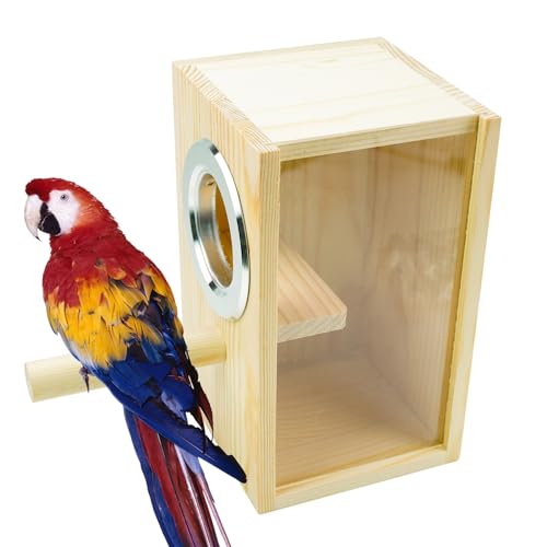 Joyeee Wellensittich Holz Zuchtbox Mit Stehstange, Transparentes Design, Verwendet Für Kleine Vögel Wie, Finken, Wellensittiche, Kanarienvögel Usw, Größe M von Joyeee
