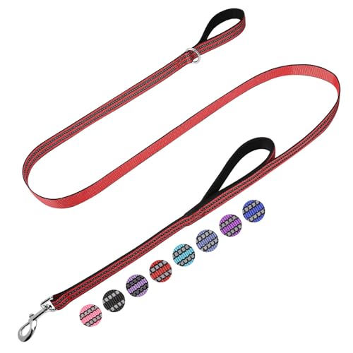 JOYEEIIOO Hundeleine mit 2 gepolsterten Griffen, Griff für Verkehrskontrolle und reflektierendem Nylon, strapazierfähig, 1,8 m, Rot von Joyeeiioo