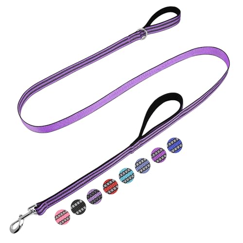JOYEEIIOO Hundeleine mit zwei gepolsterten weichen Griffen, reflektierende Trainingsleine für mittelgroße und große Hunde, Violett, 1,8 m von Joyeeiioo