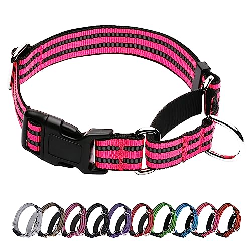 JOYEEIIOO Martingale Hundehalsband, verstellbares reflektierendes Nylon-Halsband mit Schnellverschluss-Schnalle (Hot Pink, Größe XL) von Joyeeiioo