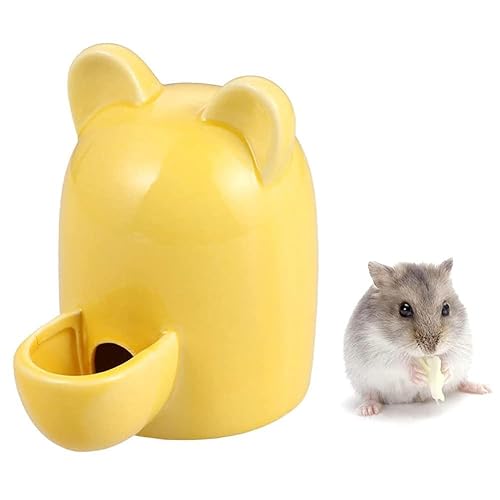 Hamster Wasserflasche Keramik Gelb, Automatischer Wasserspender Hamsterkeramik, Hamster Wasserflasche Keramik, Stumm, für Igel, Hase, Totoro, Katze, 300 ml von Joyes