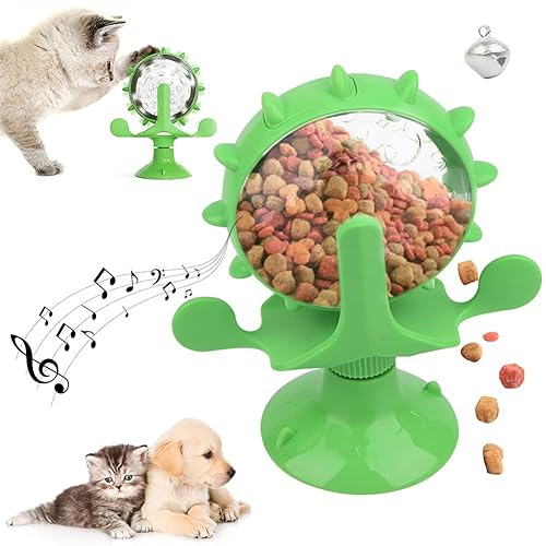 Joyes Windmühle Katzenspielzeug, Katzenspielzeug Futterspender, Drehbarer, Windmühle mit Saugnapf und Undichtem Loch, Interaktives Spielzeug für Katzen Kratz von Joyes