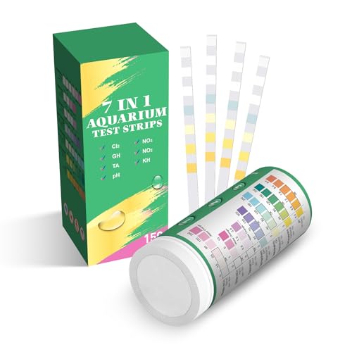 Joygain 7 IN 1 Teststreifen Aquarium for Wassertest: 150 Stück Aquarium Teststreifen Genaue Prüfung Nitrat Nitrit Chlor Gesamthärte Gesamtalkalität Carbonat pH-Wert (7IN1) von Joygain